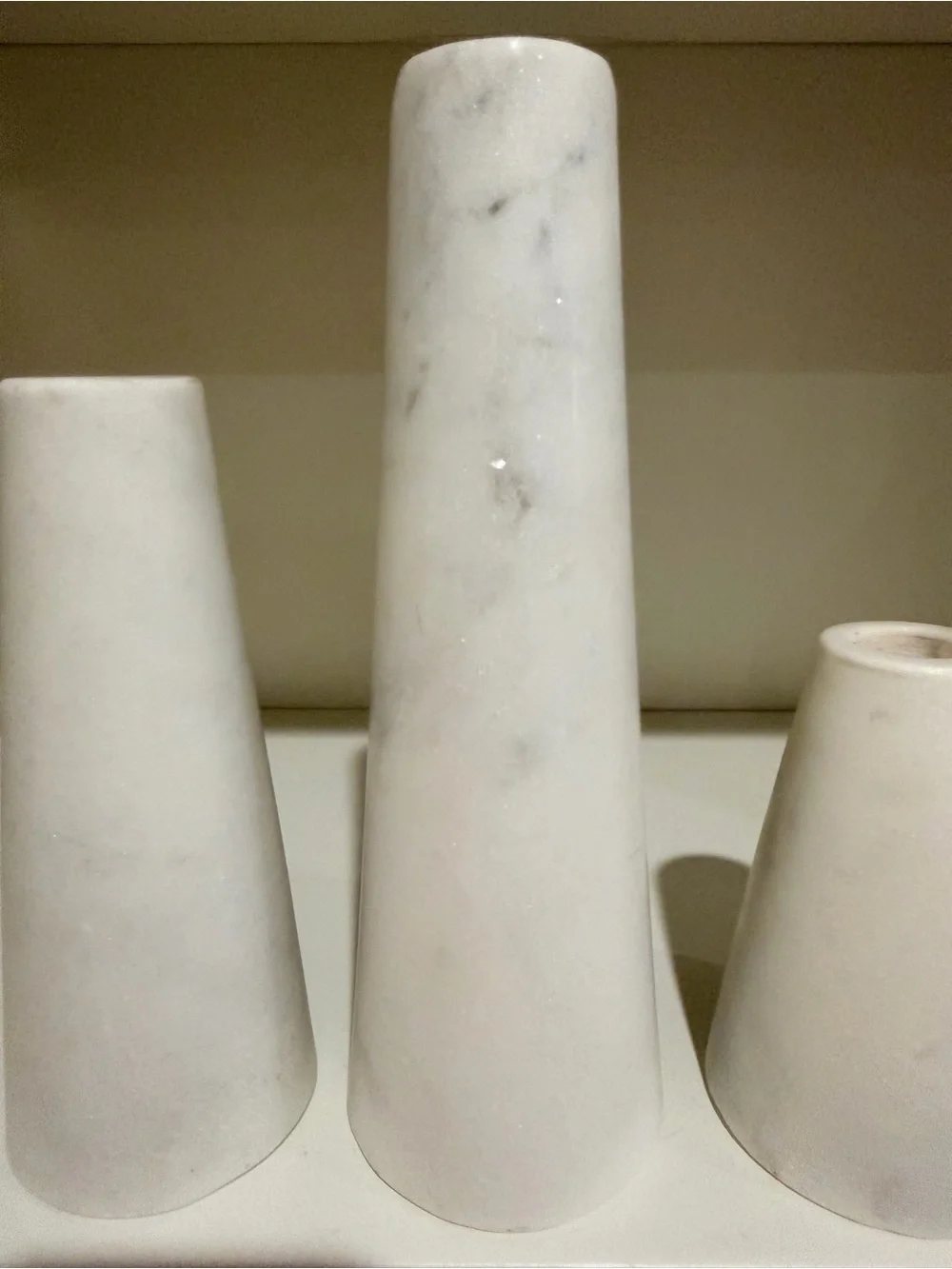 Crate&Barrel White Solid Marble Taper Candle Holders Set of 3